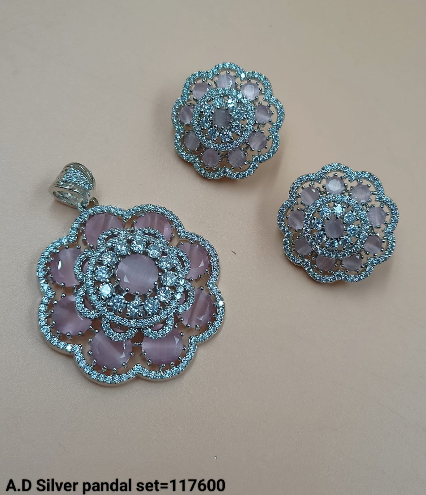 Silver Plated American Diamond Pendant Set